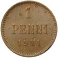 Монета 1 пенни 1911 Русская Финляндия