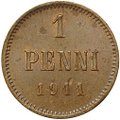 Монета 1 пенни 1911 Русская Финляндия