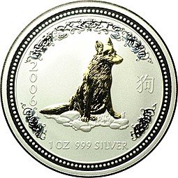 фото для Монета 1 доллар 2006 Год Собаки Лунар 1 позолота Австралия  Аверс