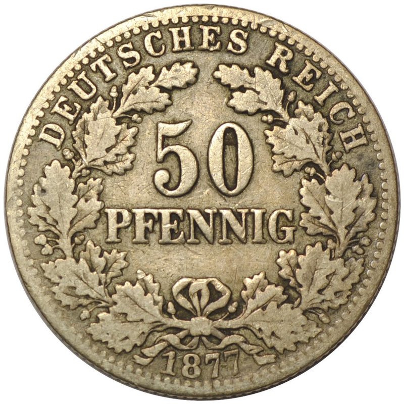 Монета 50 пфеннингов 1877 F Германия