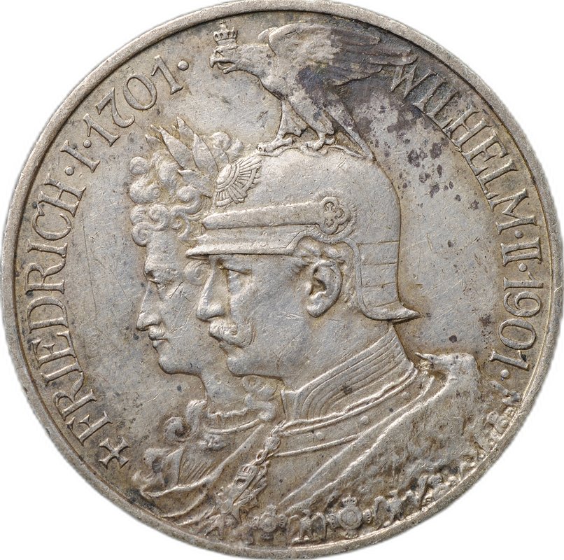 Монета 2 марки 1901 200 лет династии Пруссия Германия