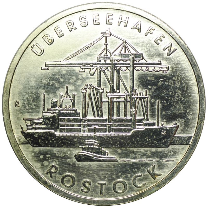 Монета 5 марок 1988 Город-порт Росток Германия ГДР