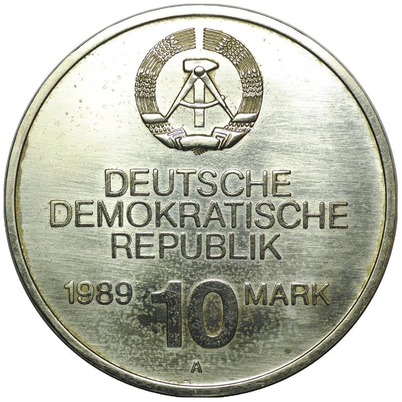 Монета 10 марок 1989 Здание Совета Экономической Взаимопомощи в Москве Германия ГДР