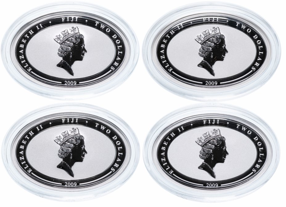 Набор 2 доллара 2009 Знаменитые дирижабли: СССР В-6 Осоавиахим, R34, USS Akron, LZ 129 Гинденбург Фиджи 4 монеты
