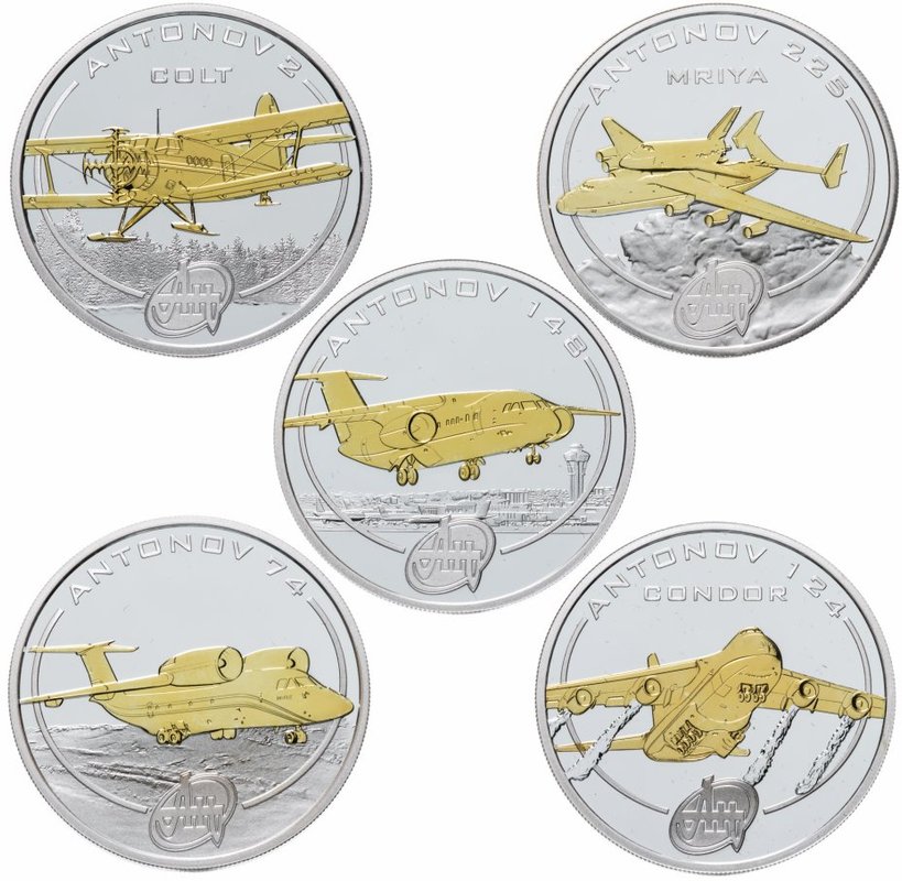 Набор 1 доллар 2008 Самолеты Антонова Острова Кука 5 монет