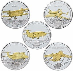 фото для Набор 1 доллар 2008 Самолеты Антонова Острова Кука 5 монет Аверс