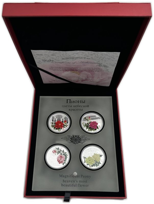 Набор 1 доллар 2008 Пионы Цветы небесной красоты Острова Кука 4 монеты