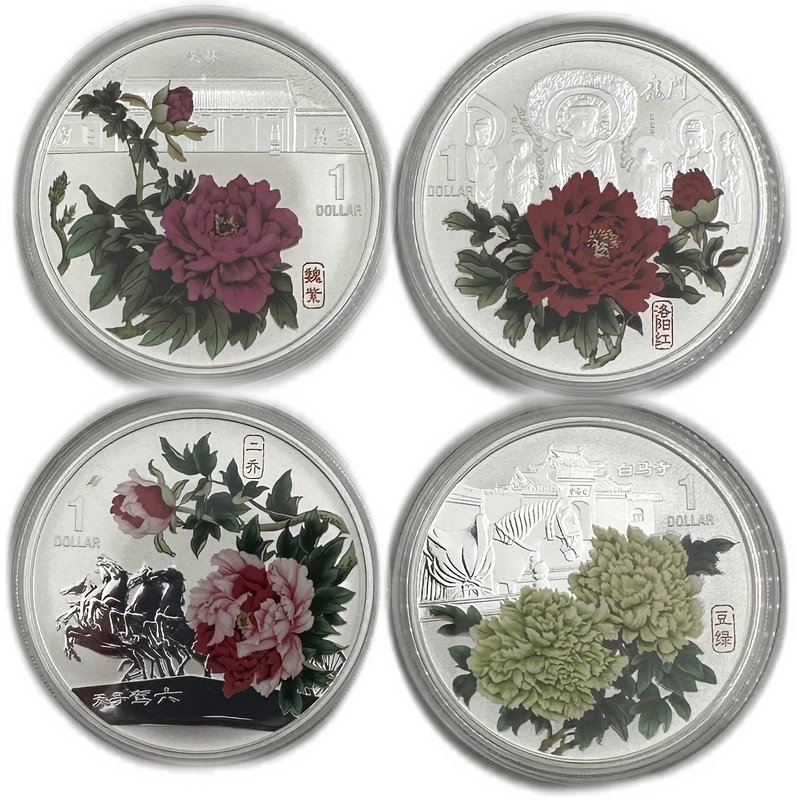 Набор 1 доллар 2008 Пионы Цветы небесной красоты Острова Кука 4 монеты