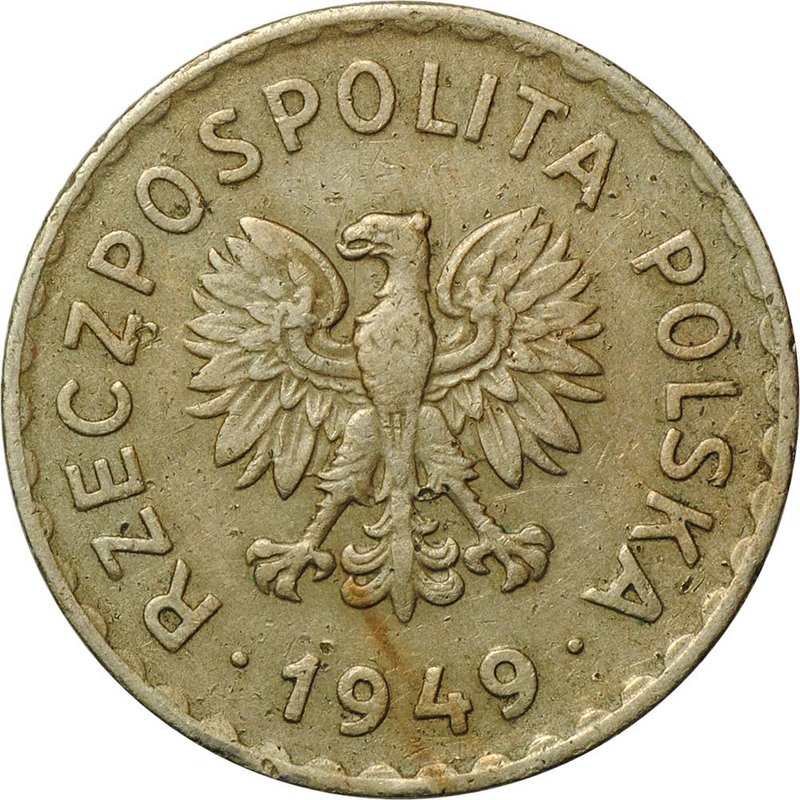 Монета 1 злотый 1949 медно-никель Польша