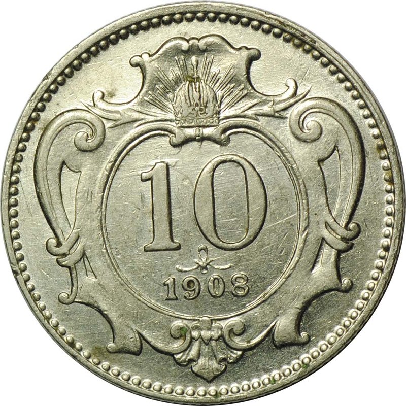 Монета 10 геллеров 1908 Австро-Венгрия