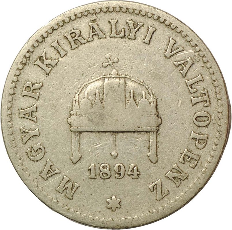 Монета 20 филлеров 1894 Венгрия