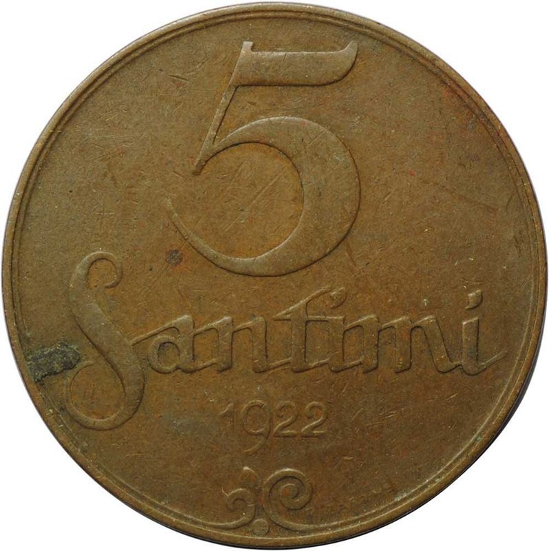 Монета 5 сантимов 1922 Латвия