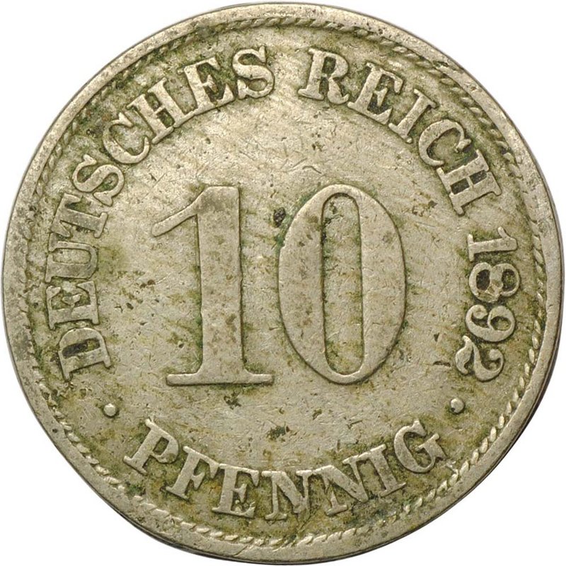 Монета 10 пфеннингов 1892 А Германия