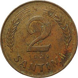 фото для Монета 2 сантима 1939 Латвия Аверс
