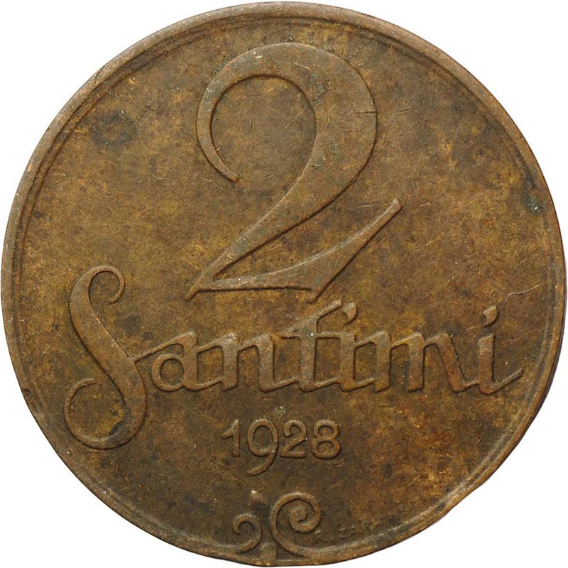 Монета 2 сантима 1928 Латвия