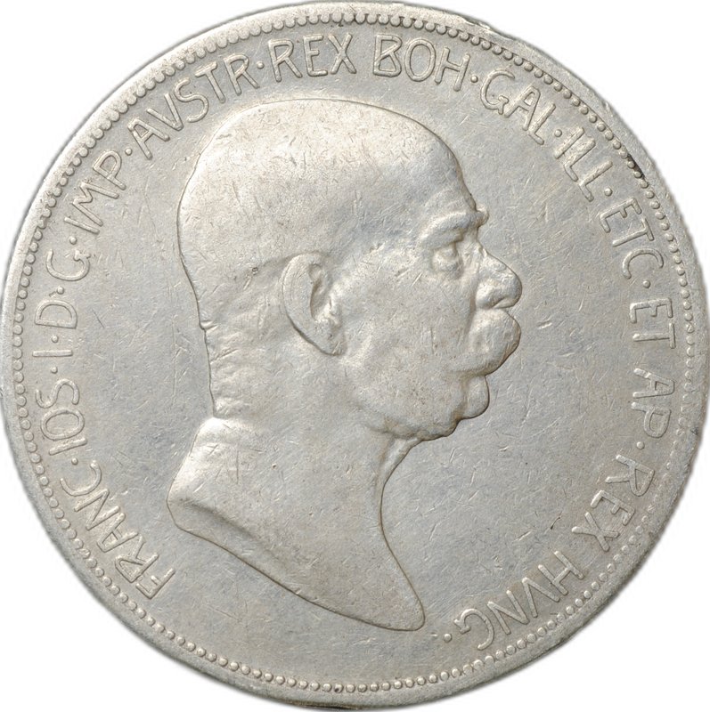 Монета 5 крон 1908 60 лет правлению Австро-Венгрия