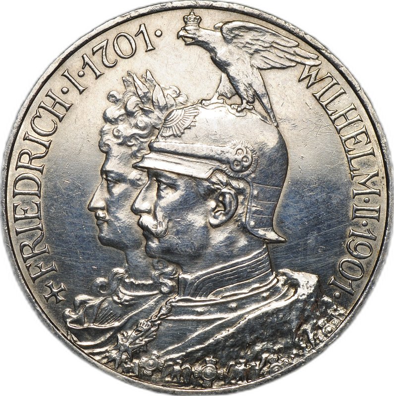 Монета 5 марок 1901 200 лет династии 1701 Германия Пруссия