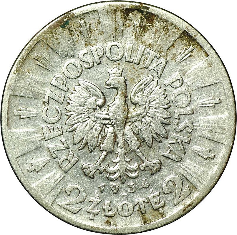 Монета 2 злотых 1934 Пилсудский Польша