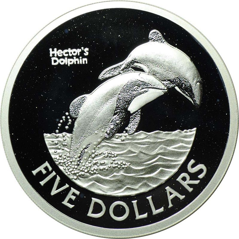 Монета 5 долларов 2002 Дельфин Гектора серебро Новая Зеландия
