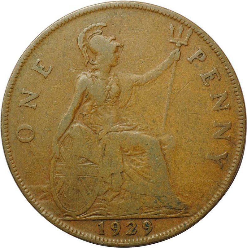Монета 1 пенни 1929 Великобритания