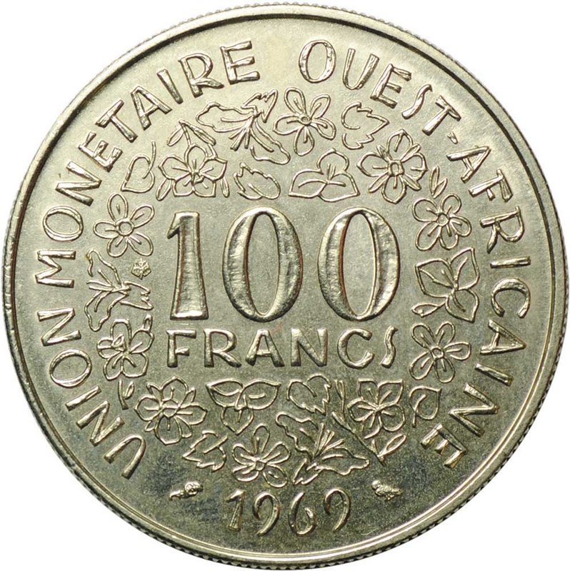 Монета 100 франков 1969 Западная Африка