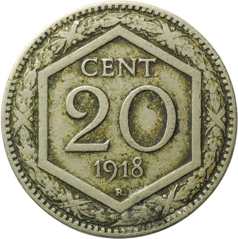 Монета 20 центов 1918 Италия