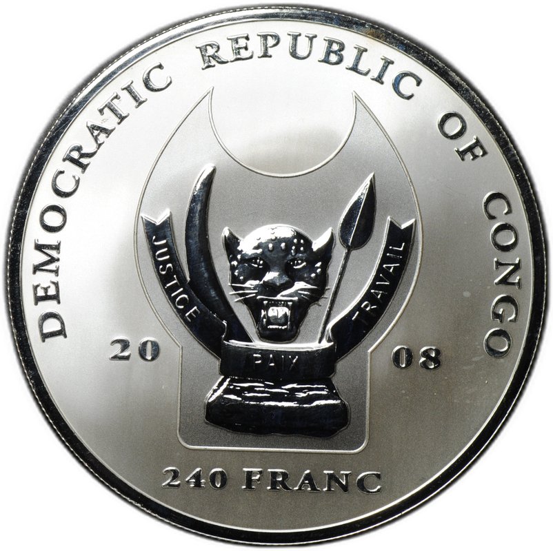 Монета 240 франков 2008 Большая пятёрка Африки - Африканский слон Конго