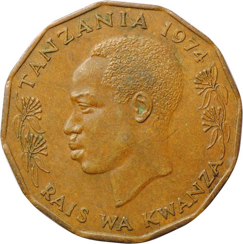 Монета 5 центов 1974 Танзания