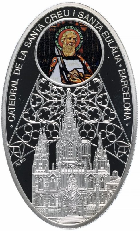 Монета 1 доллар 2011 Собор Святого Креста и Святой Евлалии Барселона Остров Ниуэ