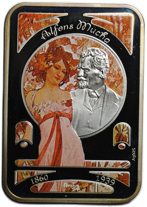 Монета 1 доллар 2010 Альфонс Муха Известные художники Остров Ниуэ
