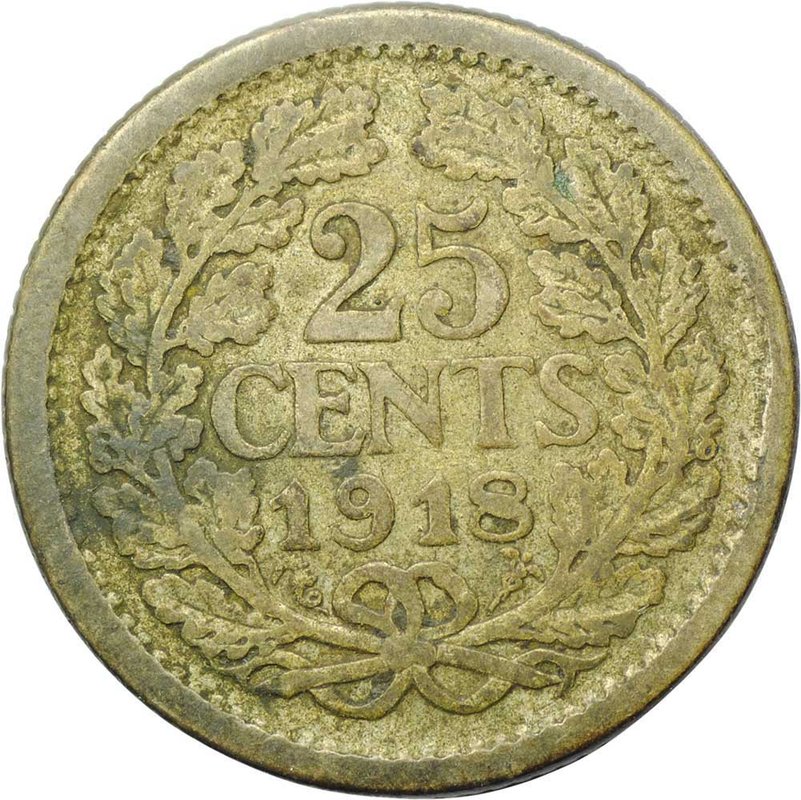 Монета 25 центов 1918 Нидерланды