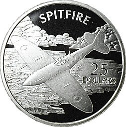 фото для Монета 25 долларов 2003 Spitfire История Авиации Соломоновы острова Аверс