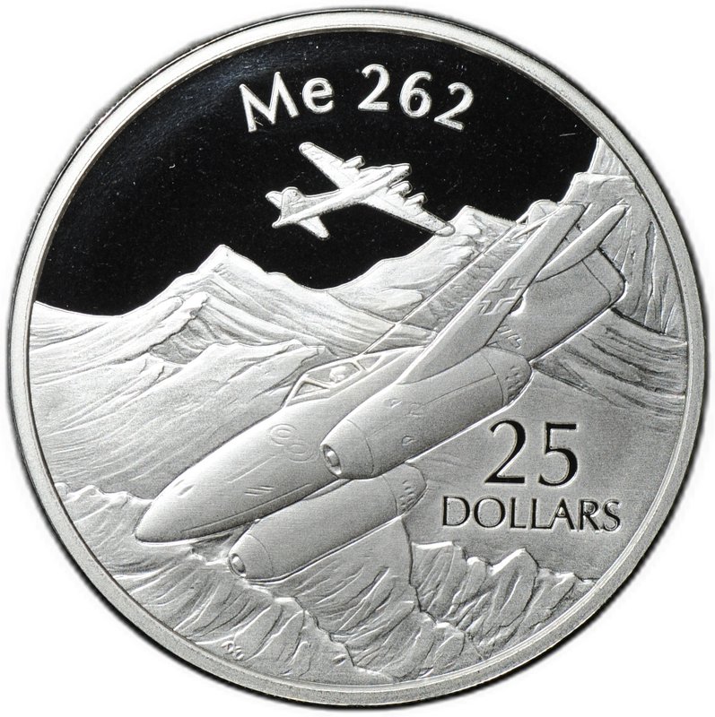 Монета 25 долларов 2003 Самолет Me 262 История Авиации Соломоновы острова