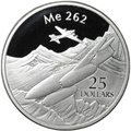 Монета 25 долларов 2003 Самолет Me 262 История Авиации Соломоновы острова