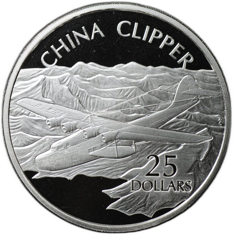 Монета 25 долларов 2003 Самолет China Clipper История авиации Соломоновы острова