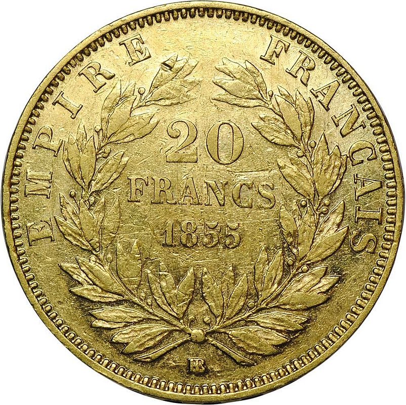 Монета 20 франков 1855 BB Франция
