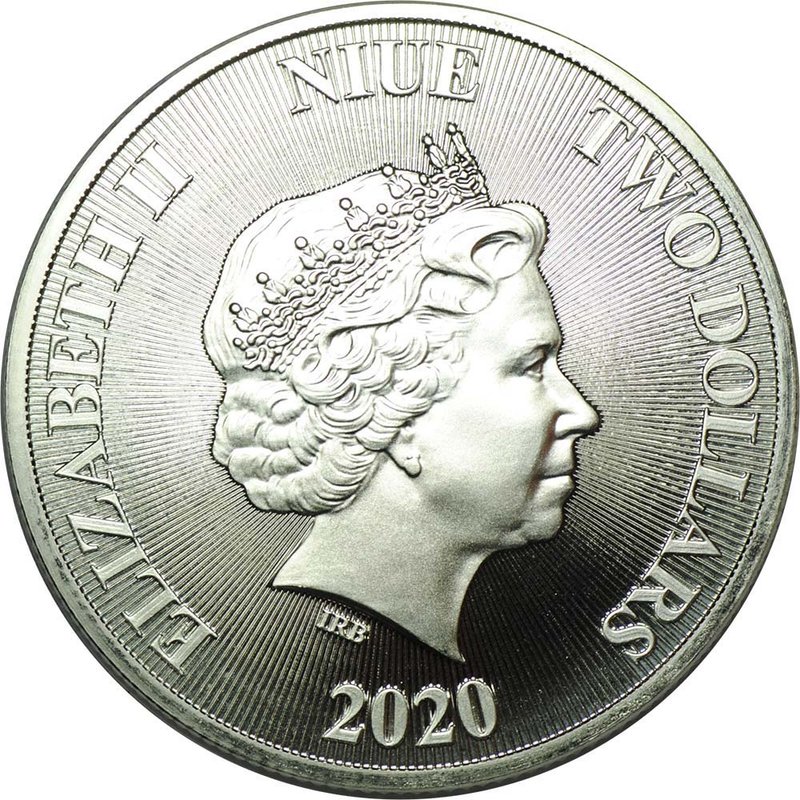 Монета 2 доллара 2020 Ревущий лев Ниуэ