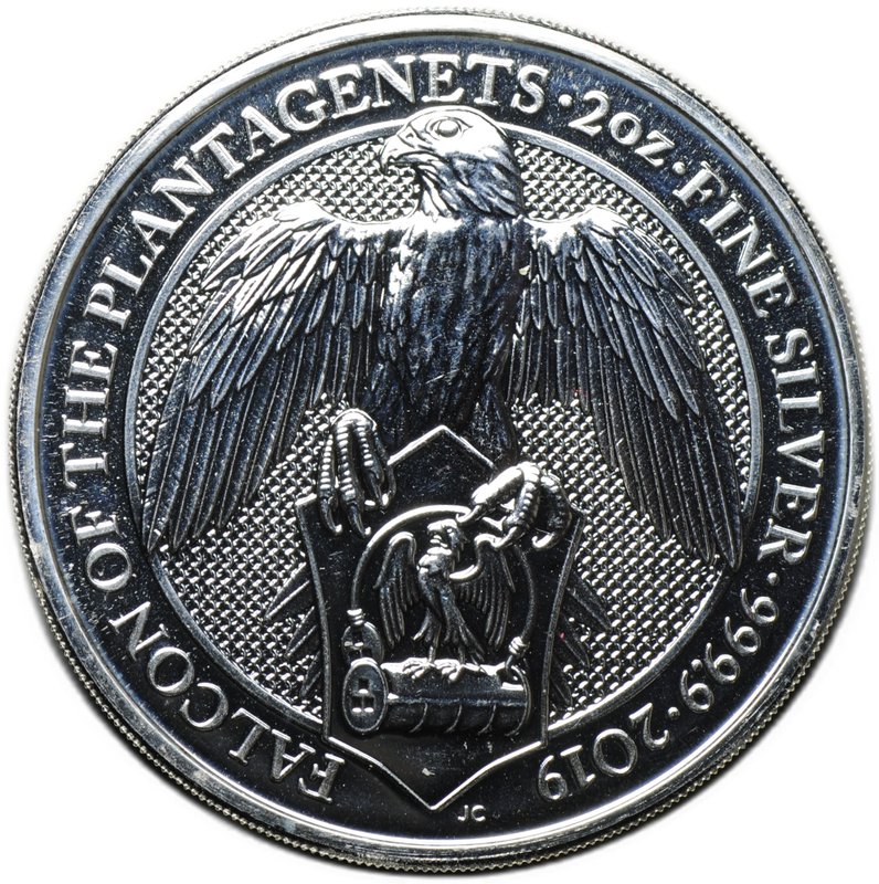 Монета 5 фунтов 2019 Звери Королевы - Сокол Плантагенетов Великобритания