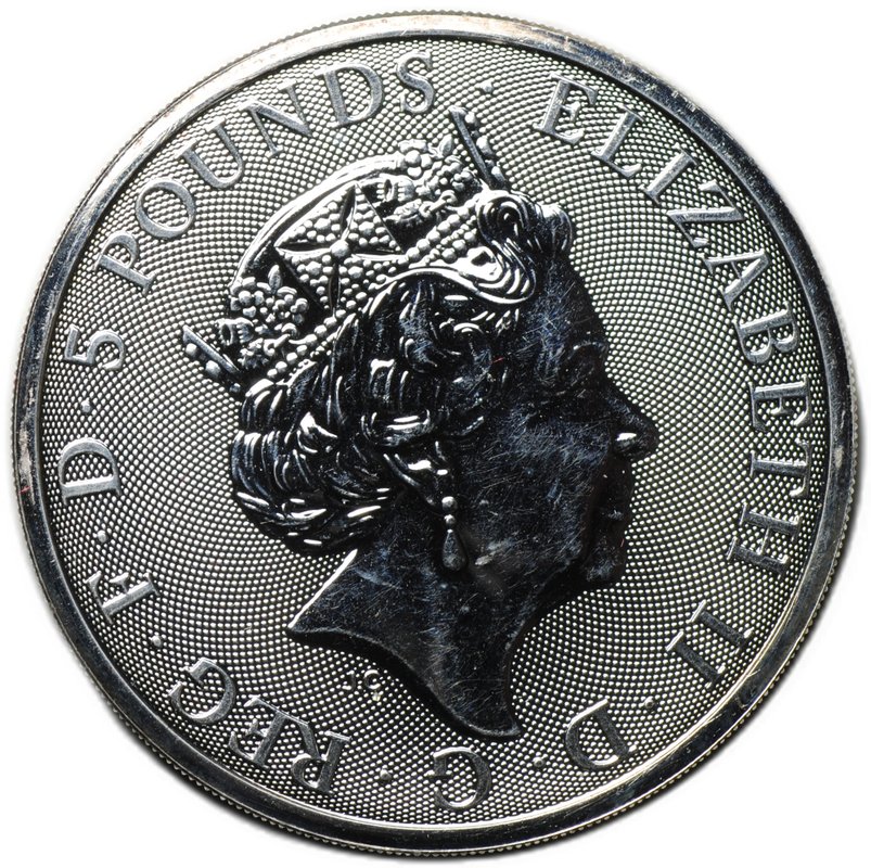 Монета 5 фунтов 2019 Звери Королевы - Сокол Плантагенетов Великобритания