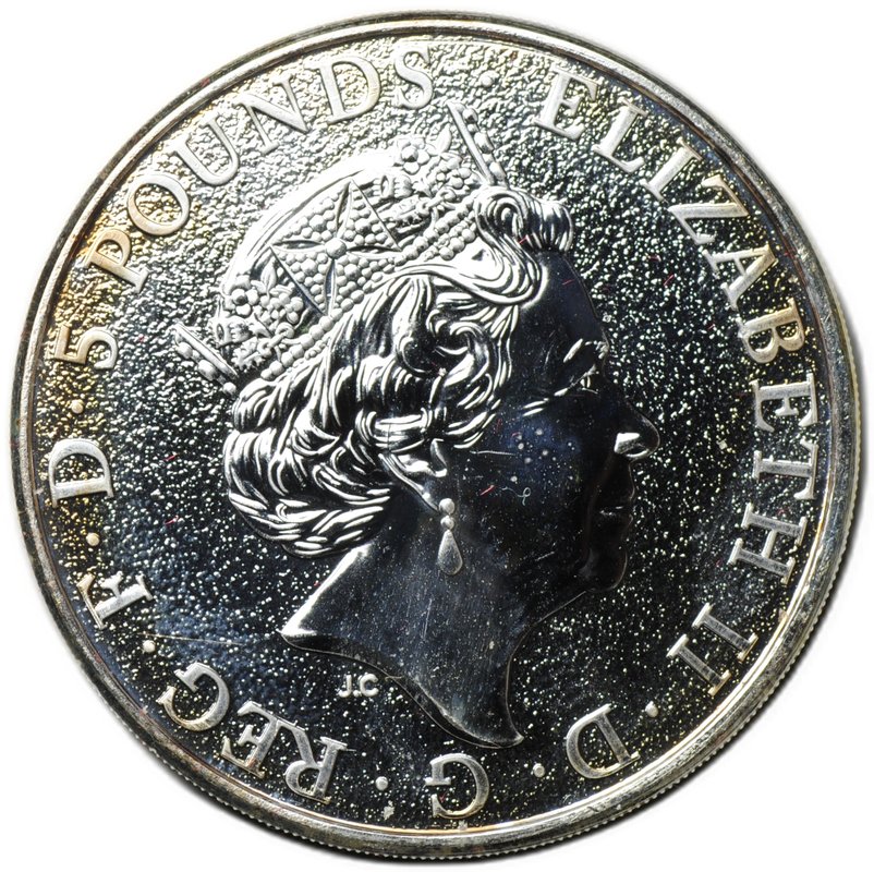 Монета 5 фунтов 2017 Звери Королевы - Красный дракон Уэльса Великобритания