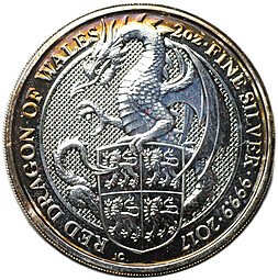 фото для Монета 5 фунтов 2017 Звери Королевы - Красный дракон Уэльса Великобритания Аверс