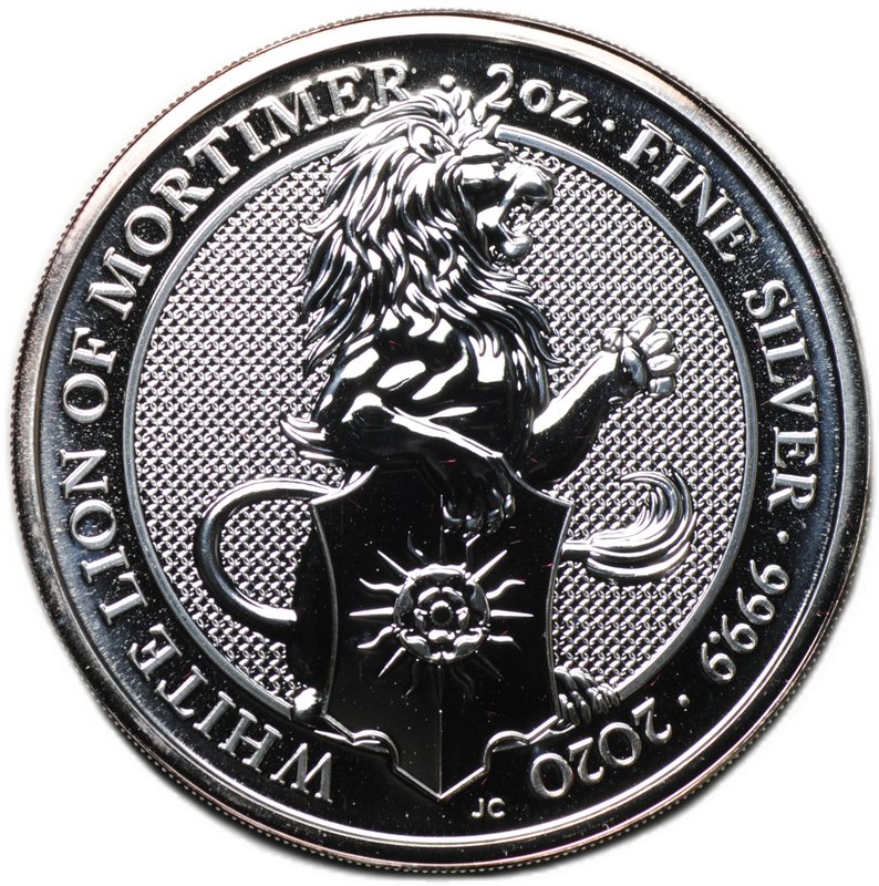 Монета 5 фунтов 2020 Звери Королевы - Белый лев Мортимера Великобритания