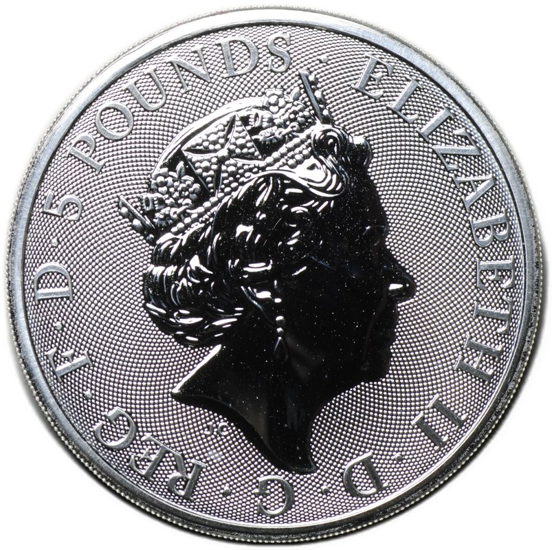 Монета 5 фунтов 2020 Звери Королевы - Белый лев Мортимера Великобритания