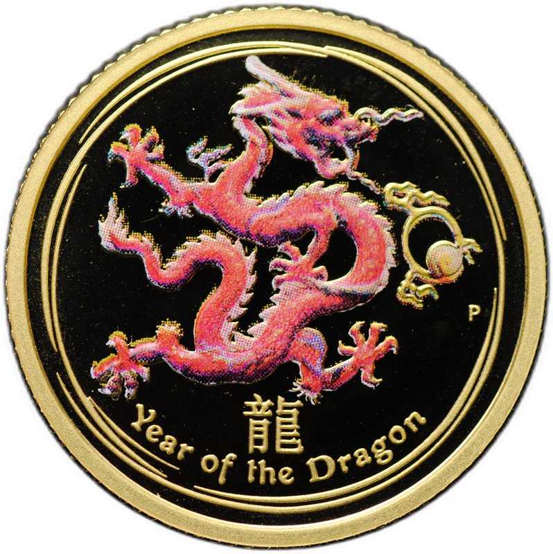 Монета 15 долларов 2012 Год Дракона Лунар цветная PROOF Австралия