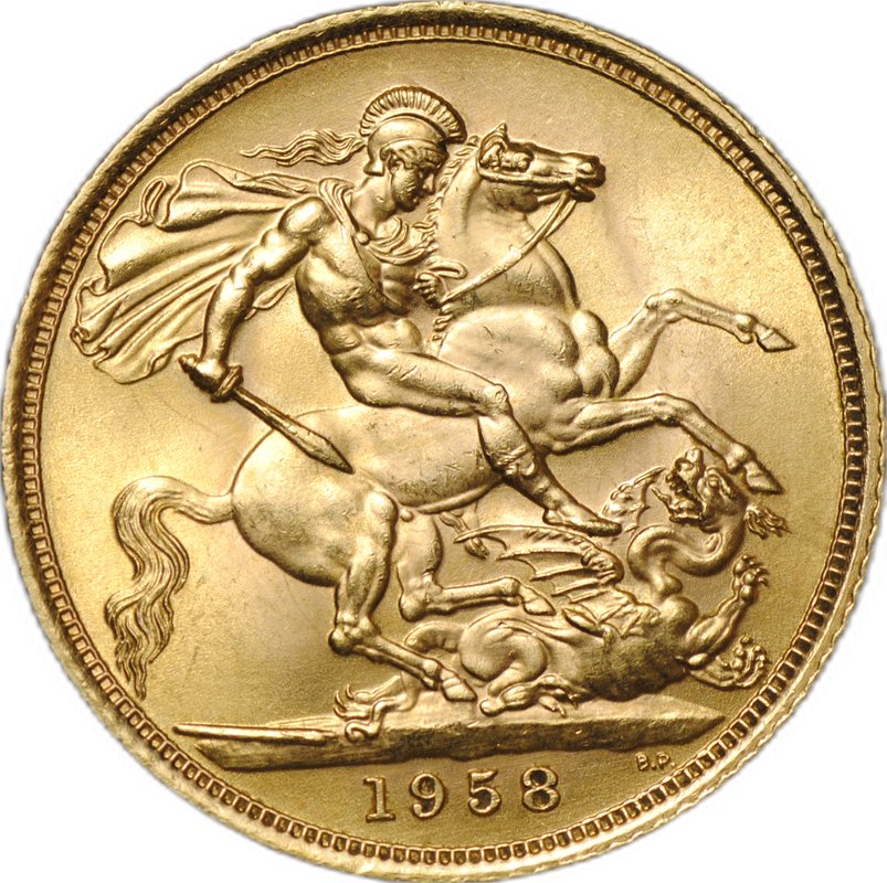 Монета 1 соверен (фунт) 1958 Великобритания