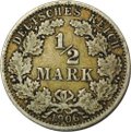 Монета 1/2 марки 1906 Германия
