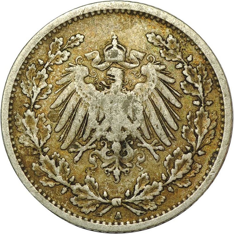 Монета 1/2 марки 1906 Германия