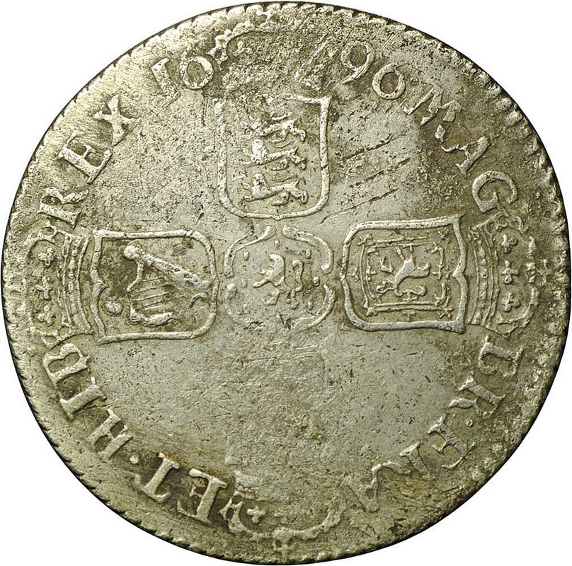 Монета 1 шиллинг 1696 Великобритания