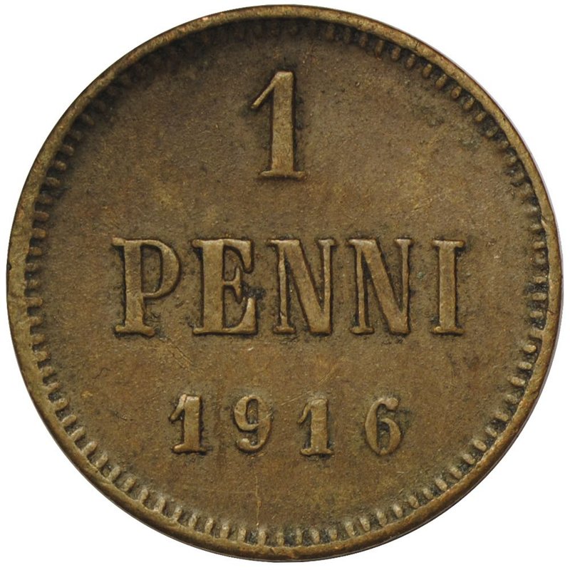 Монета 1 пенни 1916 Русская Финляндия