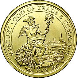 фото для Монета 50 долларов 2008 Меркурий Бог торговли Острова Кука Аверс